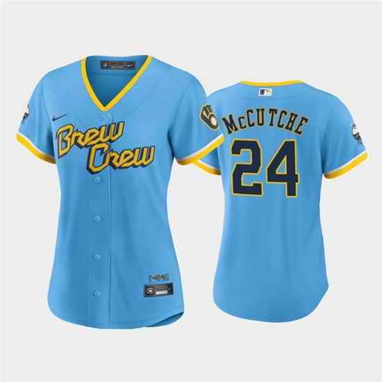 Women Milwaukee Brewers 24 Andrew McCutchen 2022 Powder Blue City Connect Cool Base Stitched Jersey 28Run Small 29